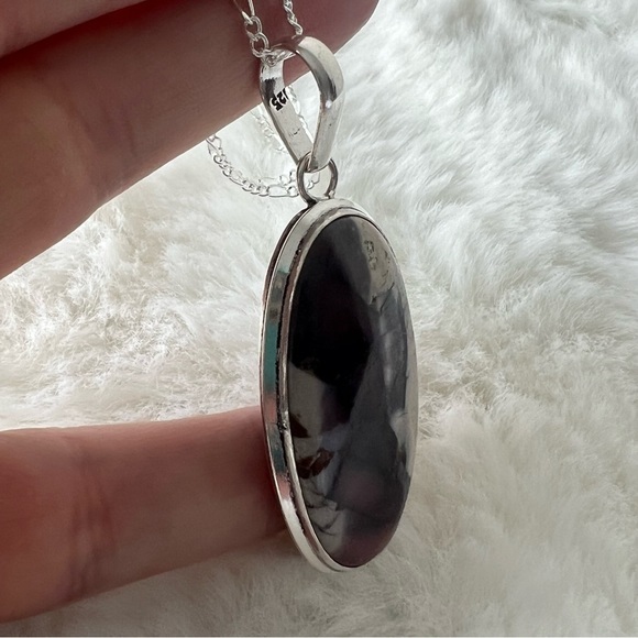 Porcelain Jasper and Angelite Pendant Necklace Earrings Lot Sterling Silver New - Picture 7 of 15